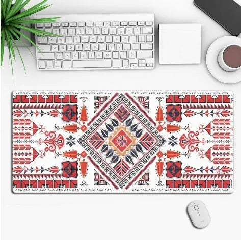 Anime pattern gaming mouse pad with non-slip rubber base on desk surface