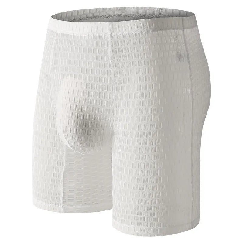 Men's solid colour lace boxer shorts with a hip-lifting design in light purple