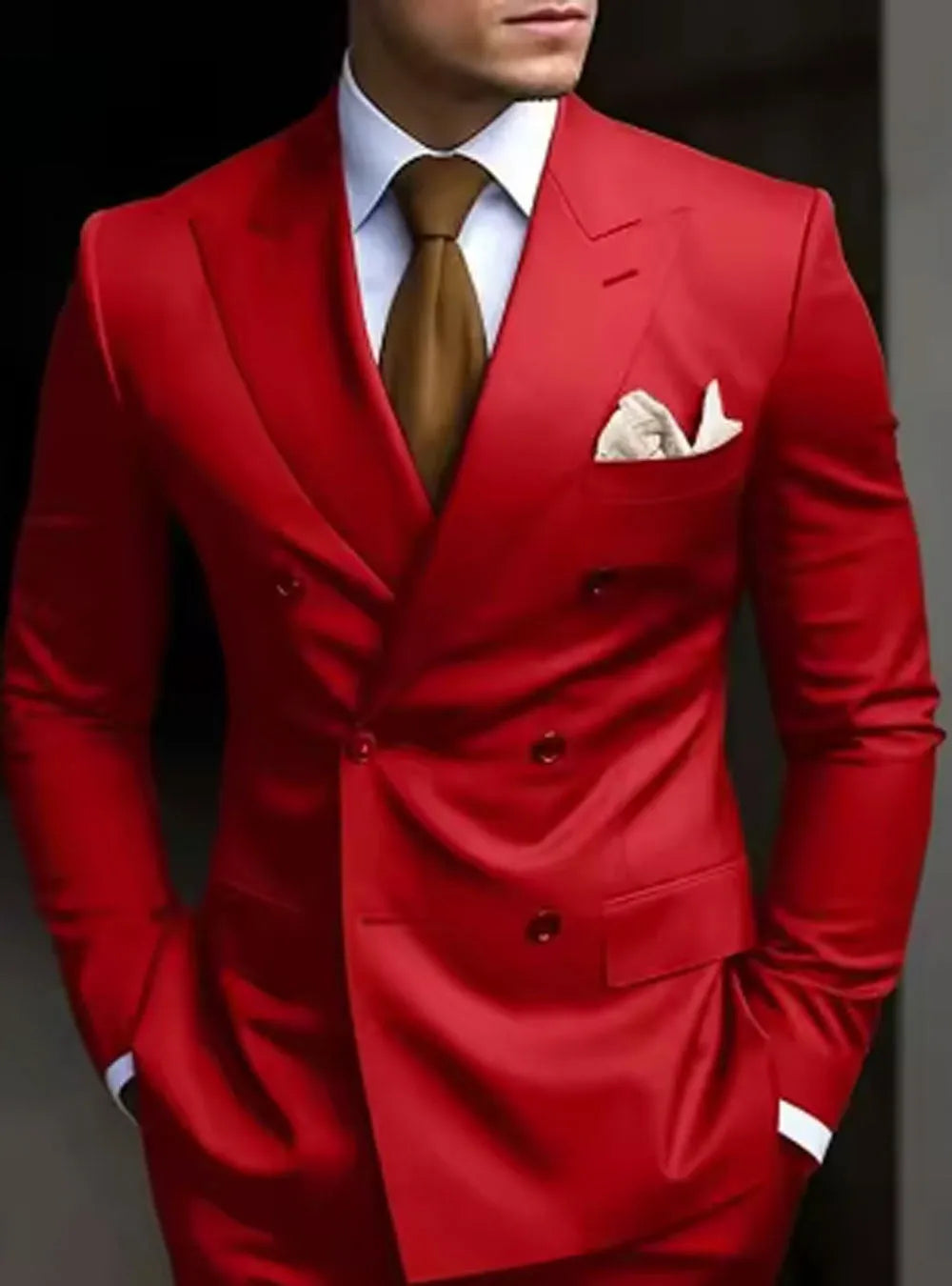 Korean style slim fit men's two-piece suit in a cotton blend fabric for business and banquet wear.