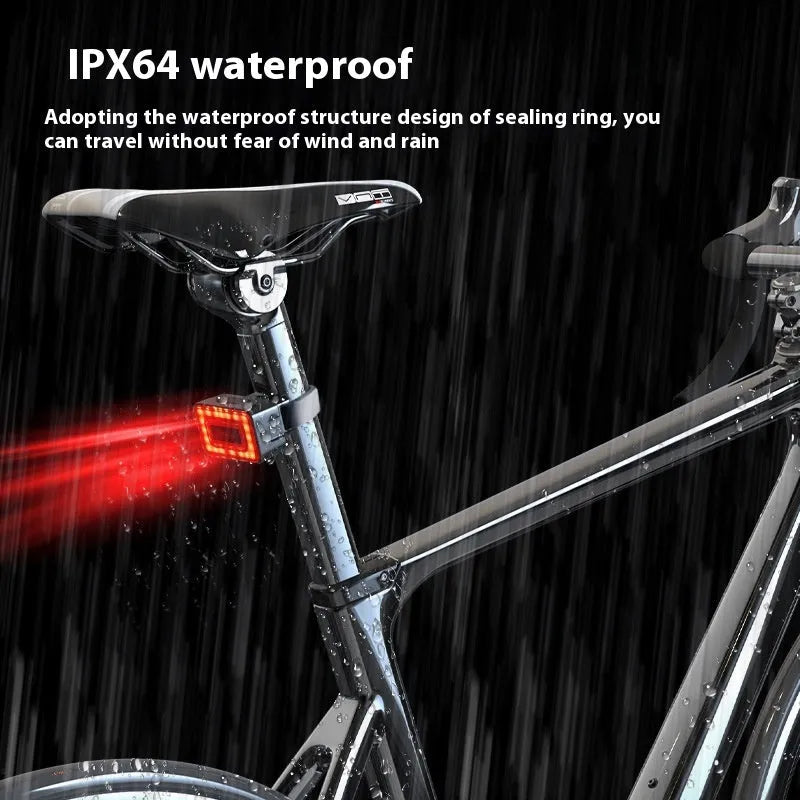 Smart millimeter wave radar cycling tail light with double bracket mount showing Type-C charging port
