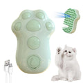 Blue self-cleaning cat steam brush with silicone massage bristles and a release button.