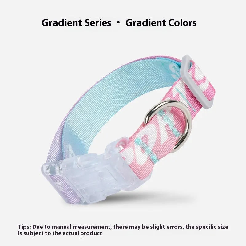 Adjustable nylon dog collar with cartoon gradient printing pattern in two colour variants