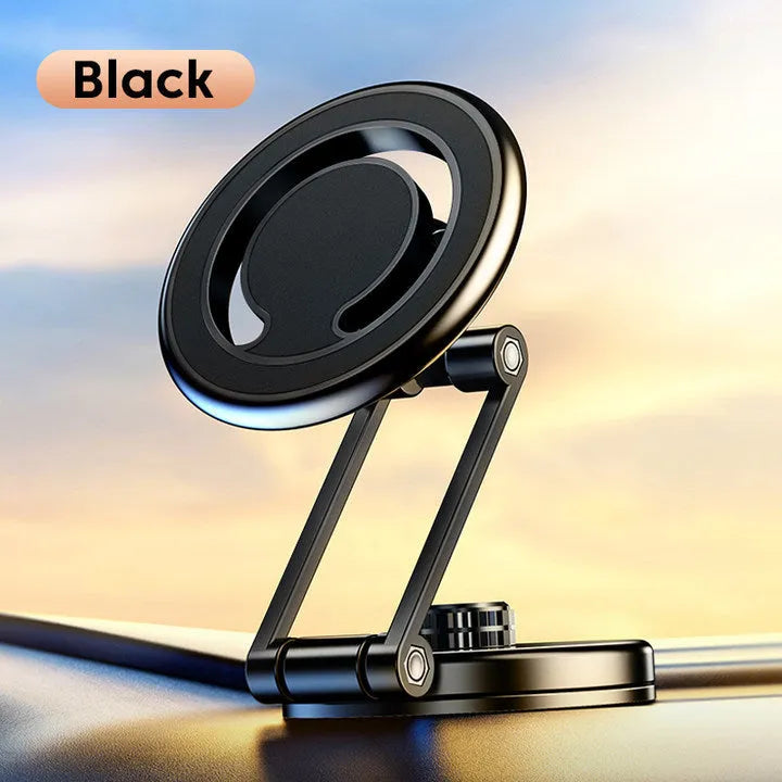 Telescopic folding car phone holder with magnetic suction mounting on instrument panel