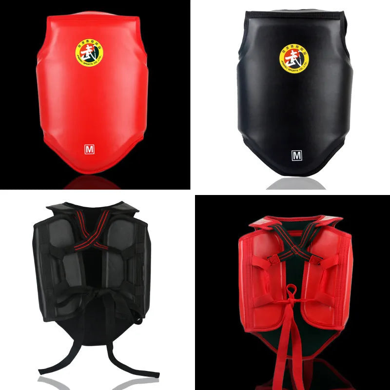 One-piece boxing chest protector in red blue or black PU material for S M L sizes