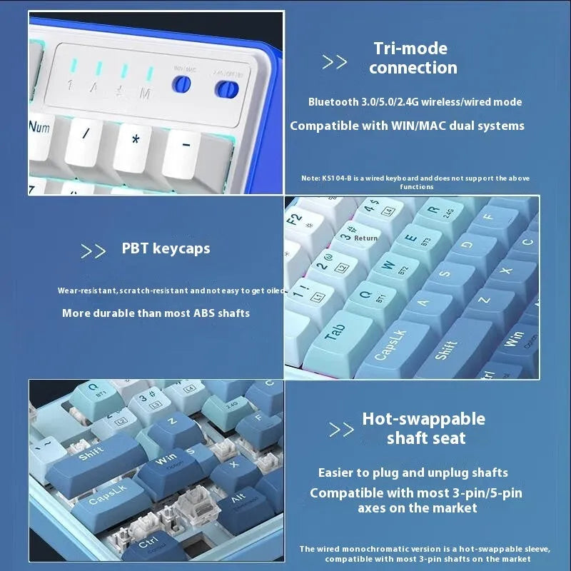 Red Dragon 104-key mechanical keyboard with RGB lighting and three connection modes