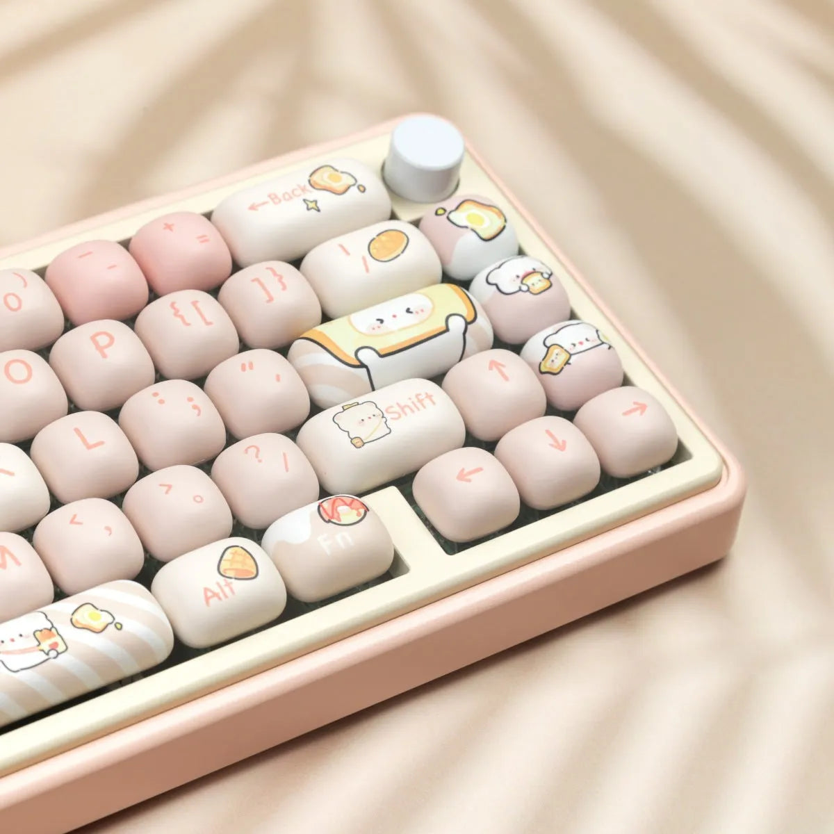Full set of PBT sublimation keycaps with bear and steamed bread design for mechanical keyboards