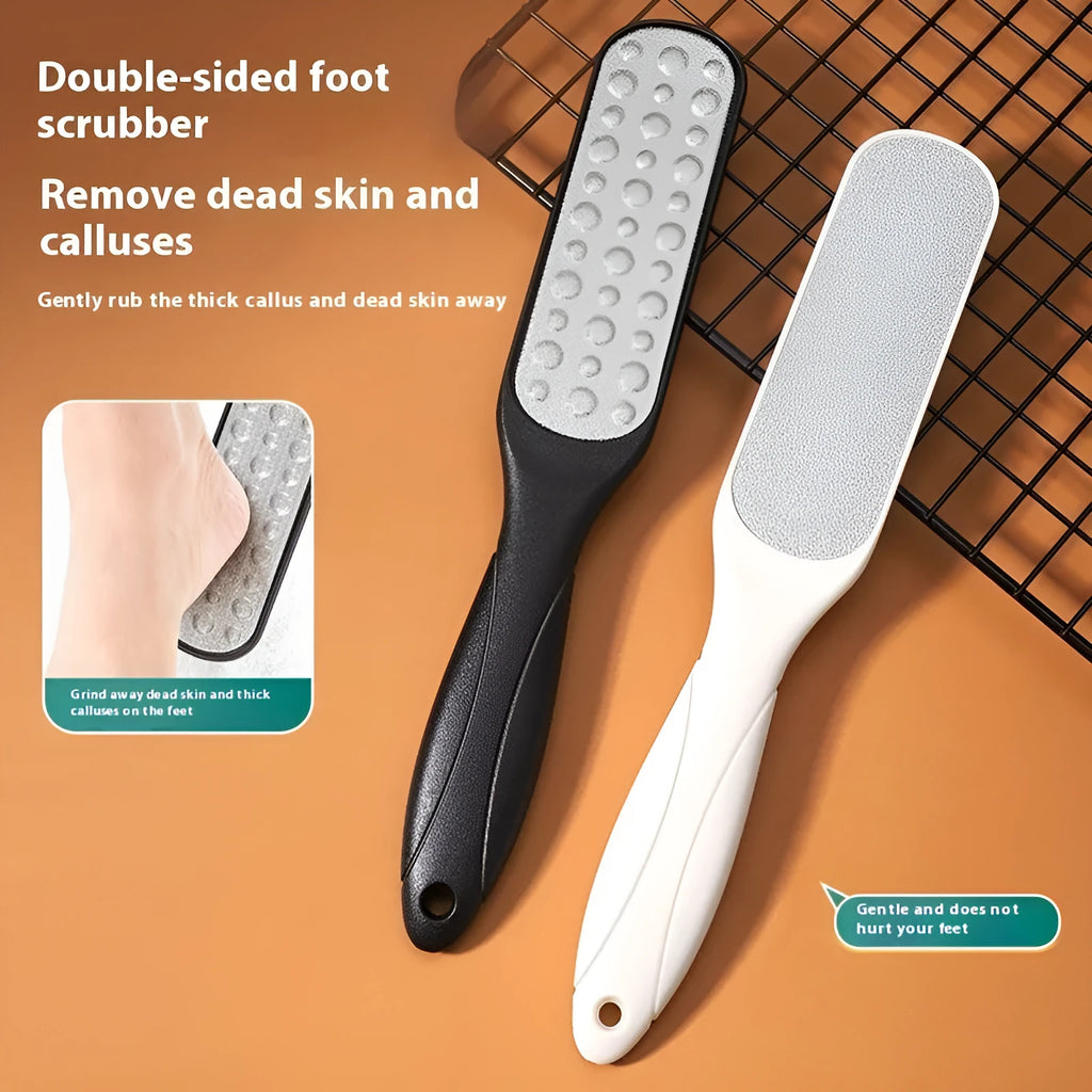 Double-sided stainless steel foot grinder tool for callus removal in black or white.