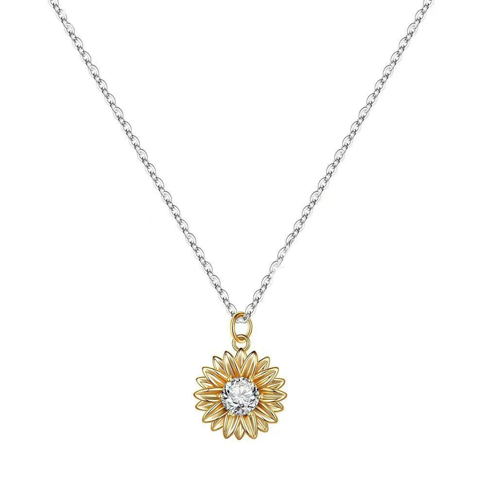 925 silver sunflower necklace for women with adjustable length and geometric pendant design