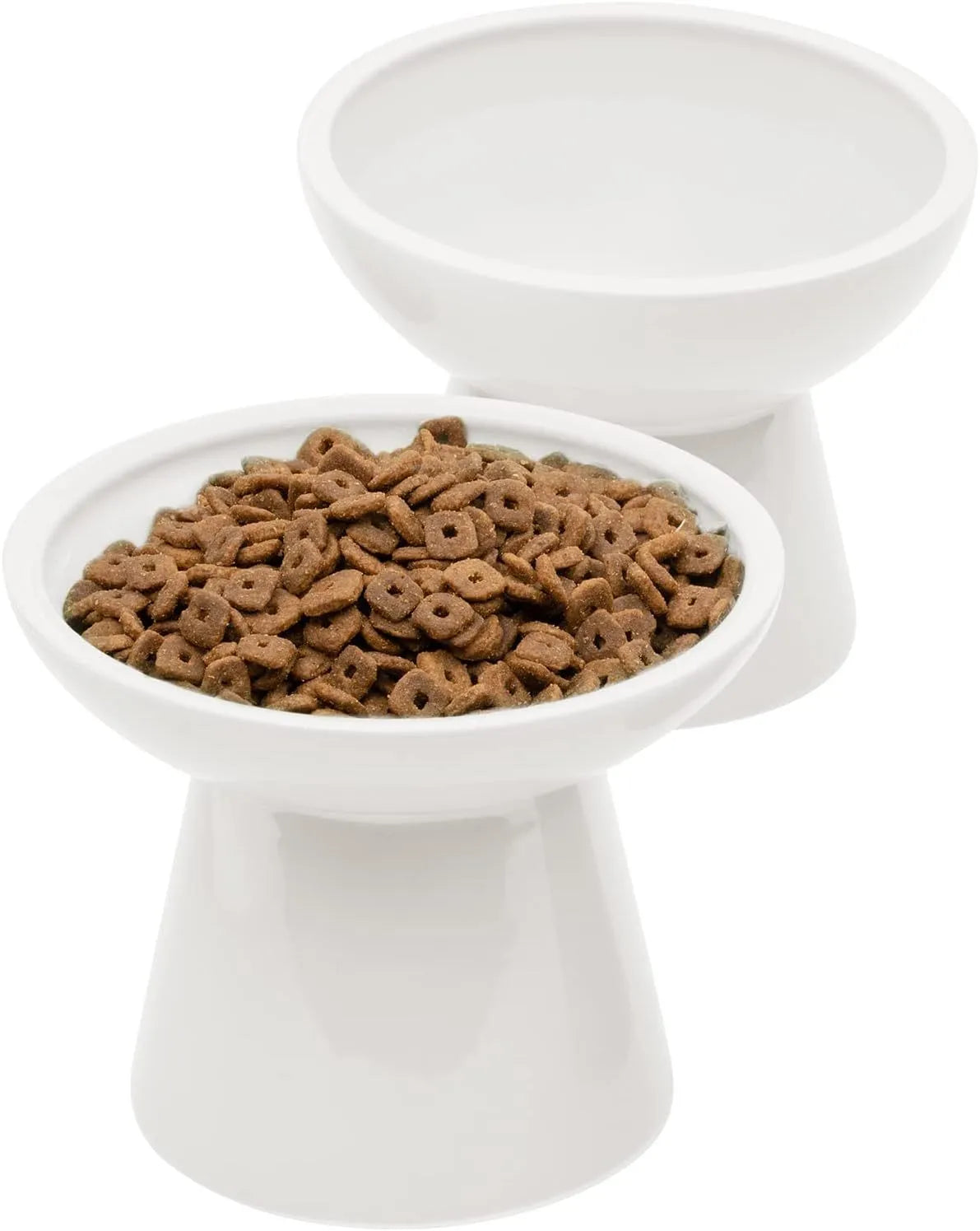 Extra wide elevated ceramic cat food and water bowl set in blue, green, pink or white