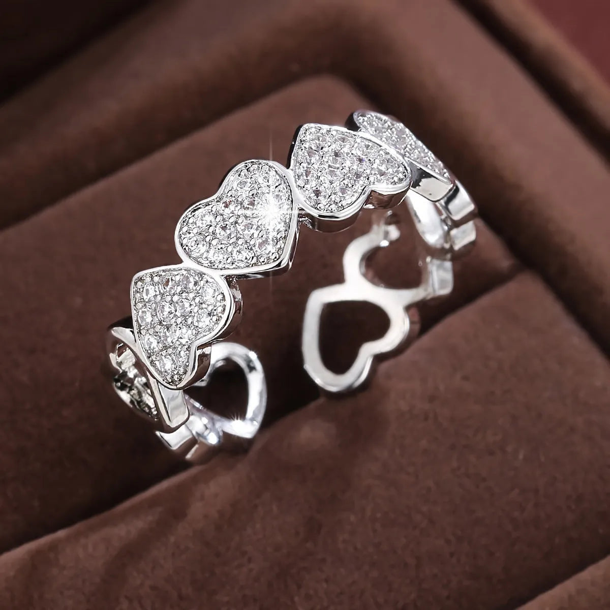 Adjustable open heart couples ring geometric design gold silver colour