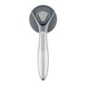 Gray self-cleaning slicker brush for pet grooming with one-click cleaning button on handle
