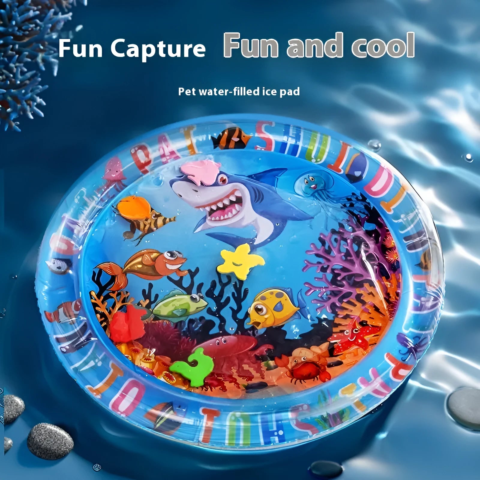 PVC inflatable water cooling bed for pets in dolphin and shark designs