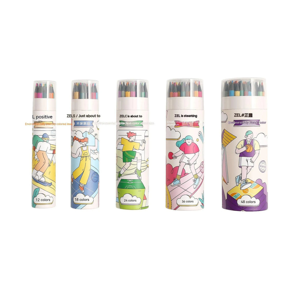 Zhenglin Sports Series colour pencil set with barrel design showing multiple pencil colours