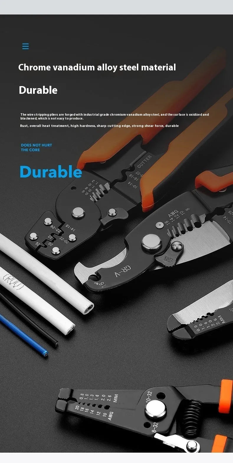 Fully automatic wire stripping pliers with high carbon steel blade and 45 steel body for electricians
