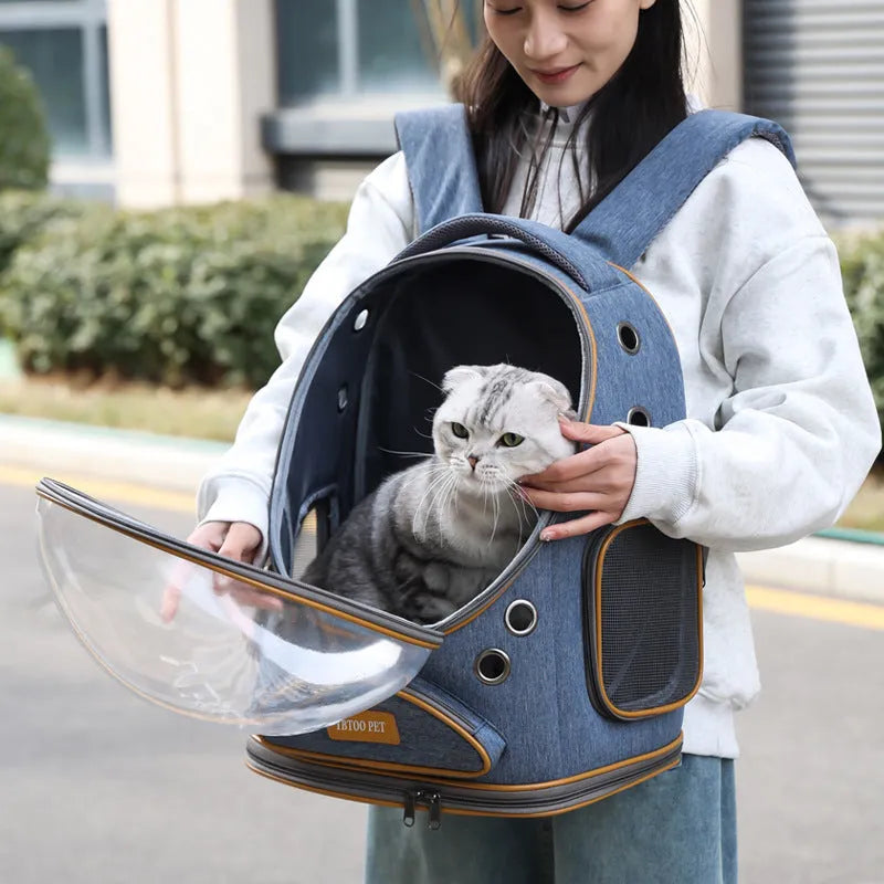 Visual transparent large capacity cat backpack in Oxford fabric for pet travel