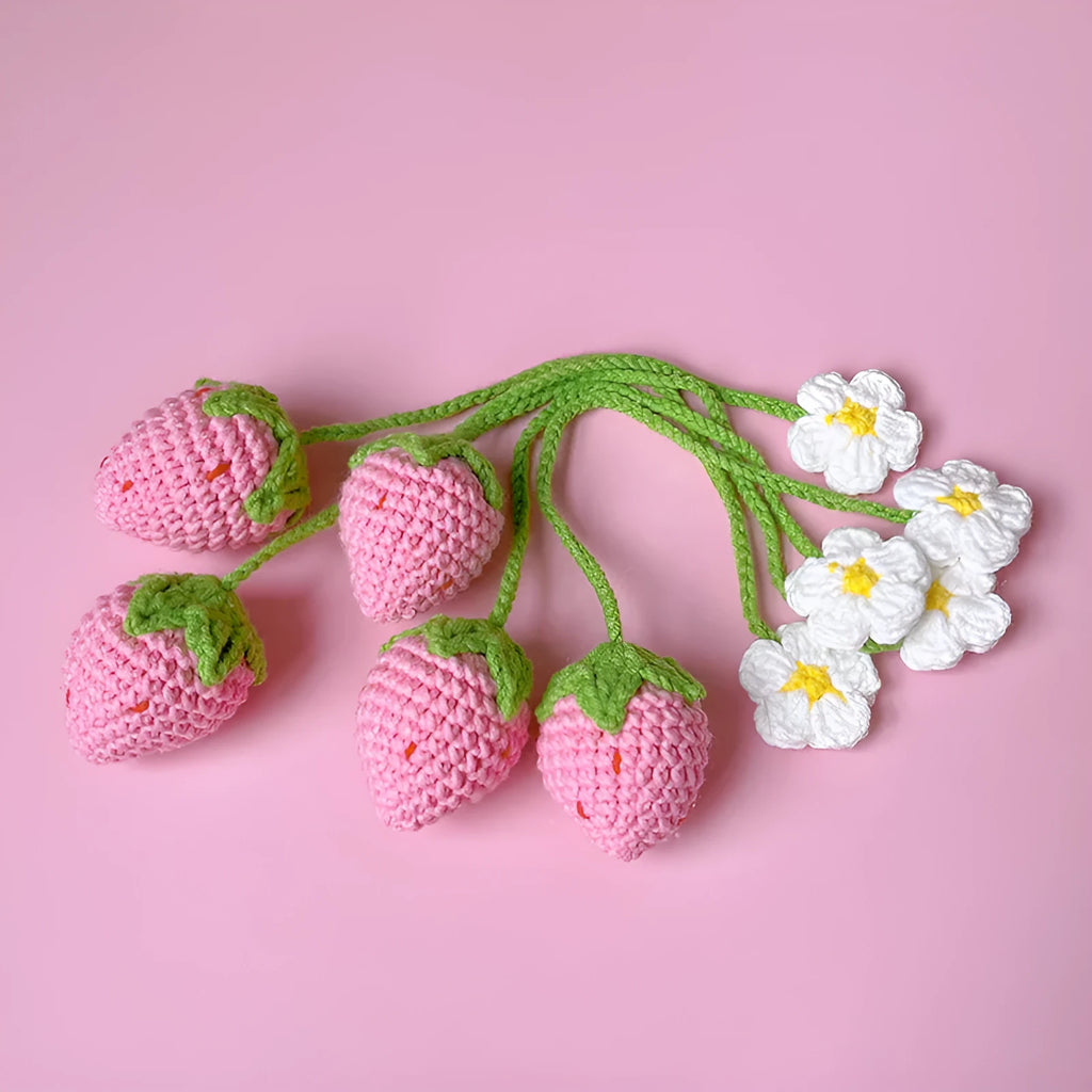 Handmade wool crochet strawberry pendant on 35cm adjustable cord in red colour option