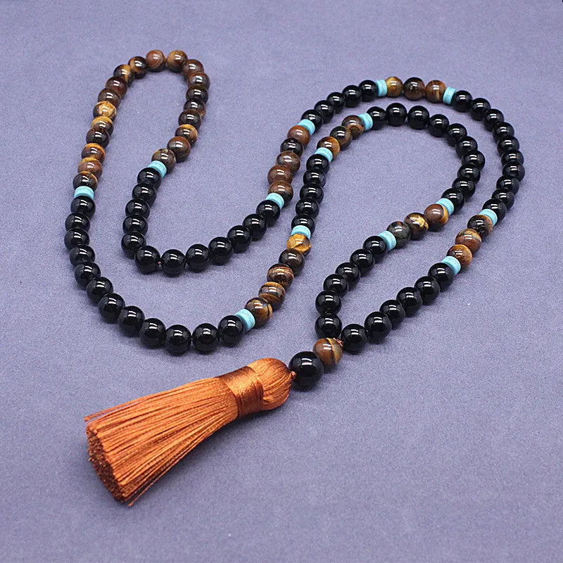 Black agate bracelet and necklace set with tiger eye ornament geometric jewellery
