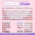 Sweet cotton candy coloured PBT plastic keycap set for mechanical keyboards, showing 112-key and 120-key options.