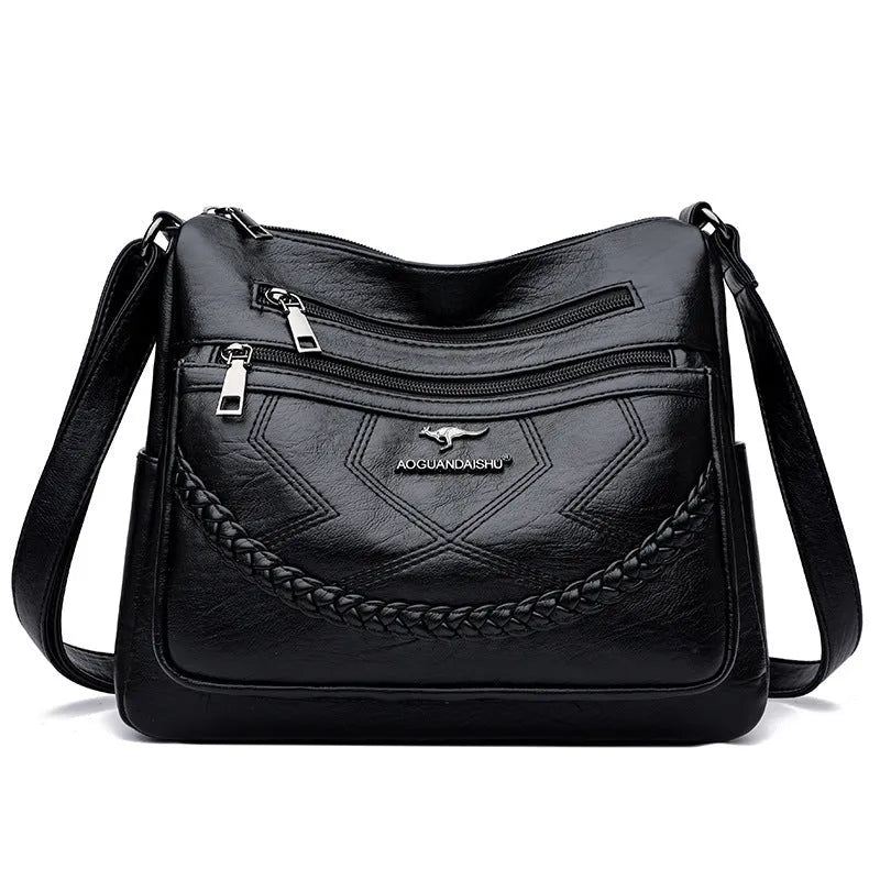 Soft PU leather women's shoulder bag in horizontal square design with crossbody strap