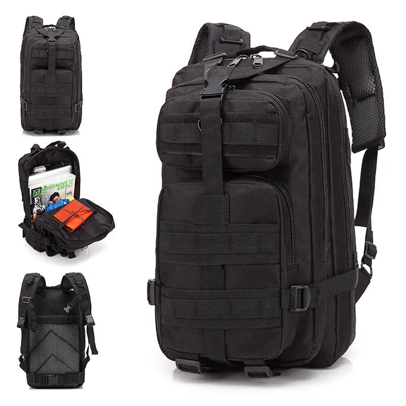 Large khaki hiking backpack with air pillow belt system for off-road mountaineering and outdoor sports