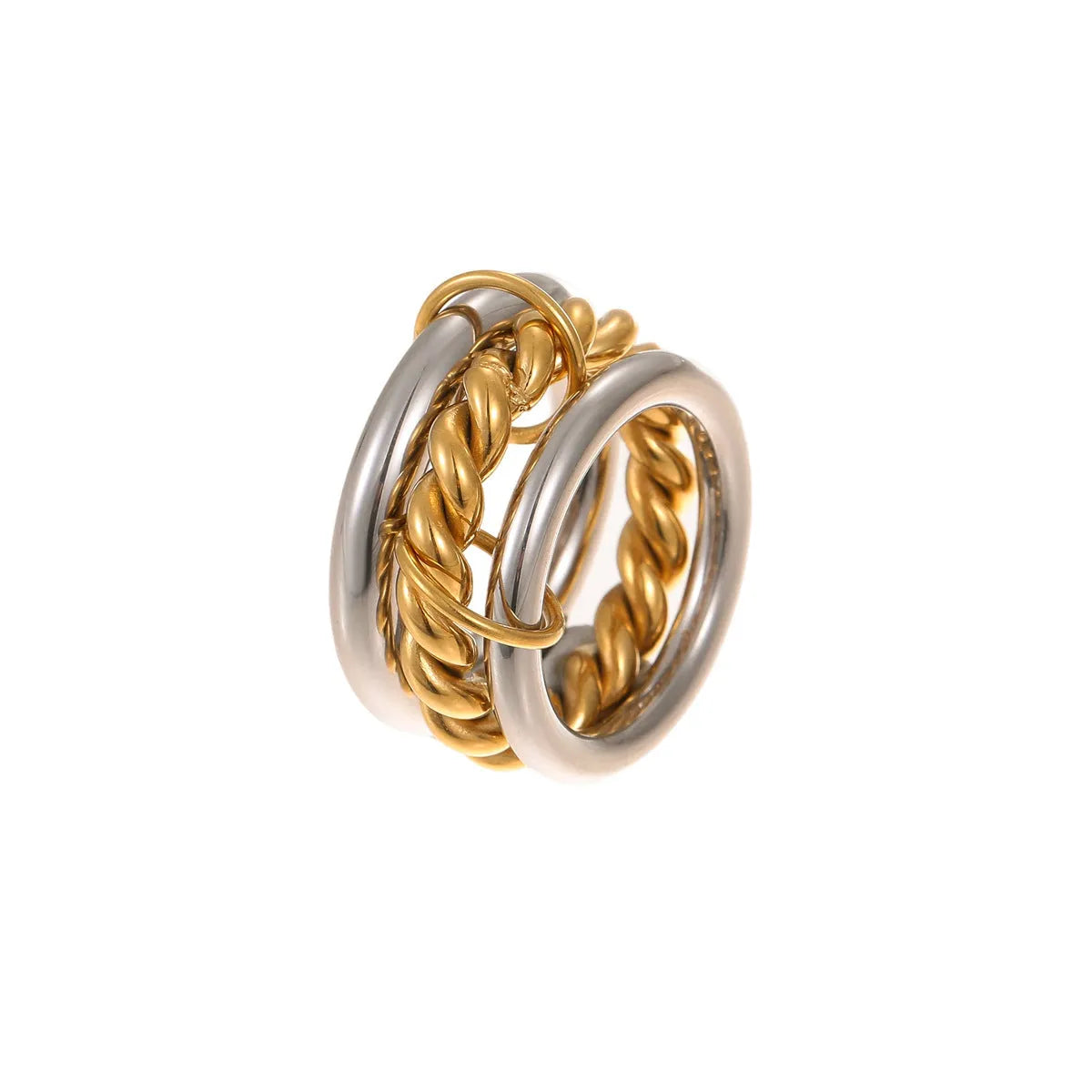Stacked stainless steel ring set with gold plating in three colour variants