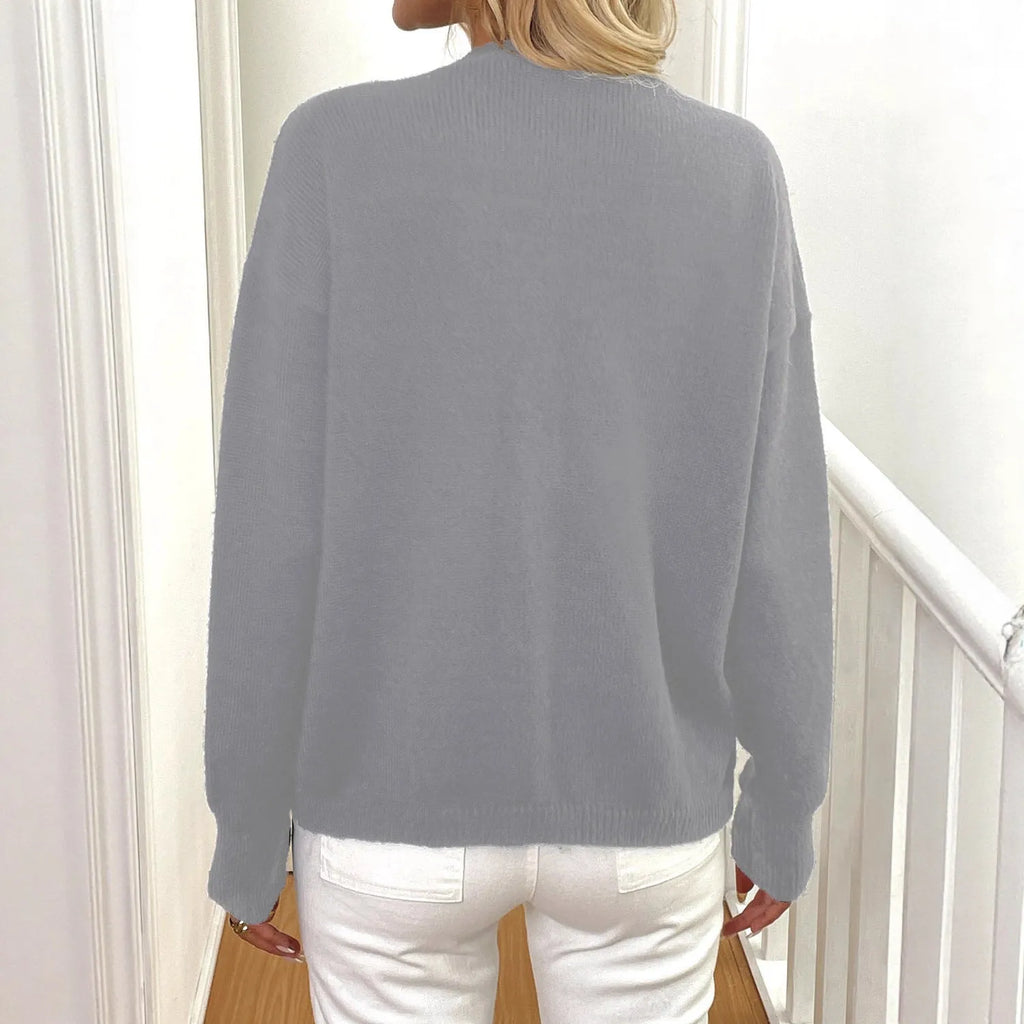 Women's deer plush long sleeve sweater coat with Inverness collar in black or grey