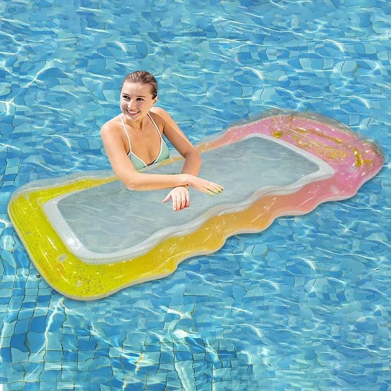 PVC inflatable floating row with thick sequins and wave design in multiple colour patterns