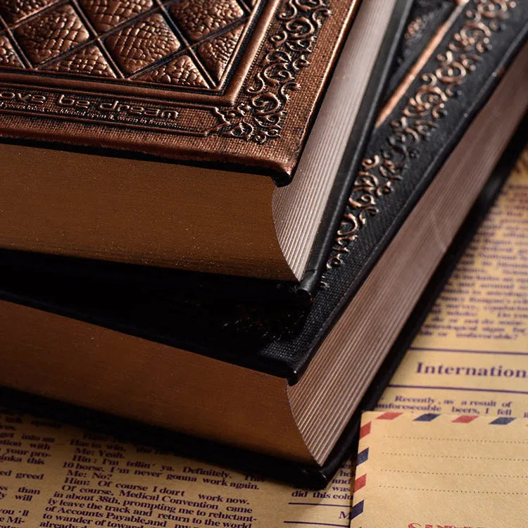 Embossed faux leather A5 notepad with 3D textured cover in bronze and black gold colour options