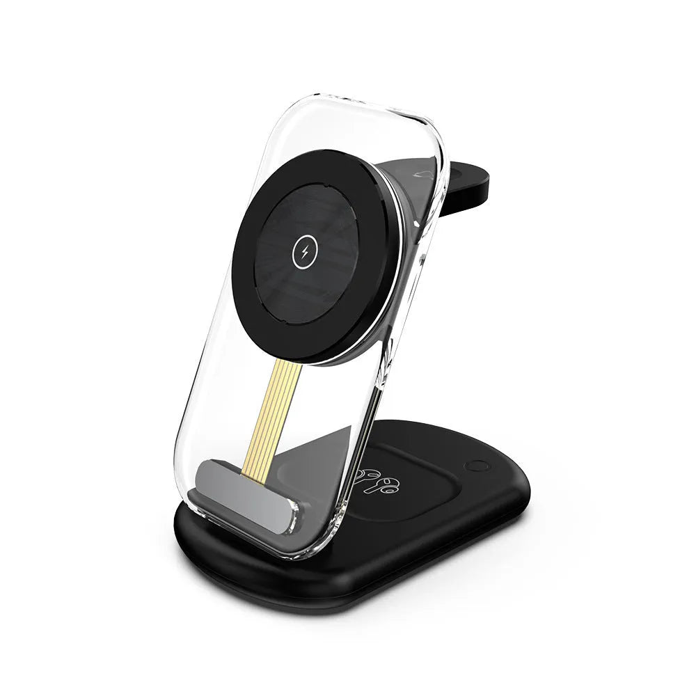Transparent folding magnetic three-in-one wireless charger for iPhone, AirPods, and Apple Watch