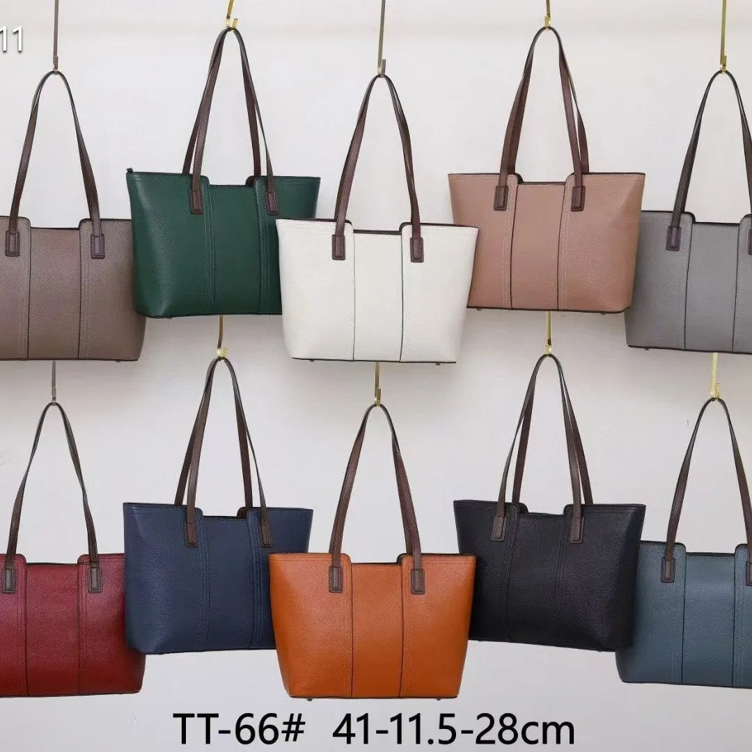 Women's genuine leather shoulder bag in box-type design with mobile phone compartment, shown in multiple colour options