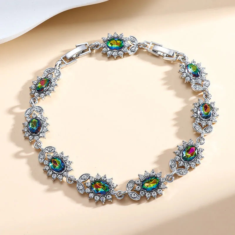 Women's electroplated alloy bracelet with inlaid zircon detailing in multiple colour options