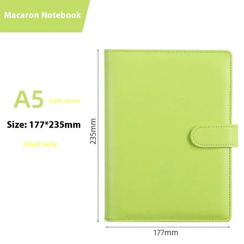 A5 PU leather zipper binder shell for loose-leaf paper in a solid colour.