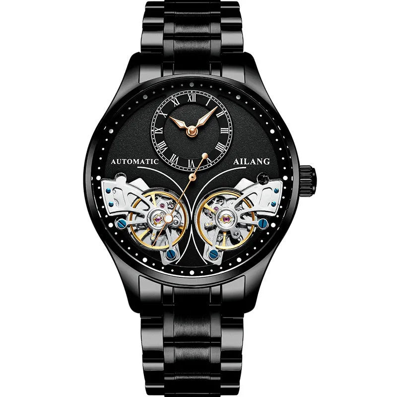 Automatic tourbillon moon phase watch with titanium case and metal face