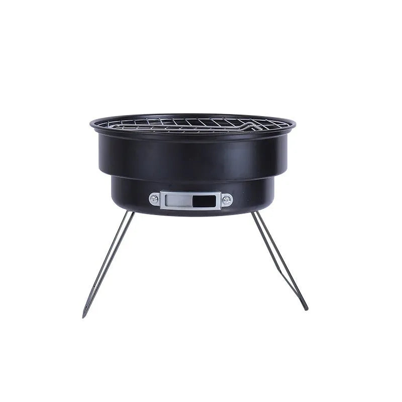 Compact round folding outdoor ice stove with barbecue grill mesh and detachable legs