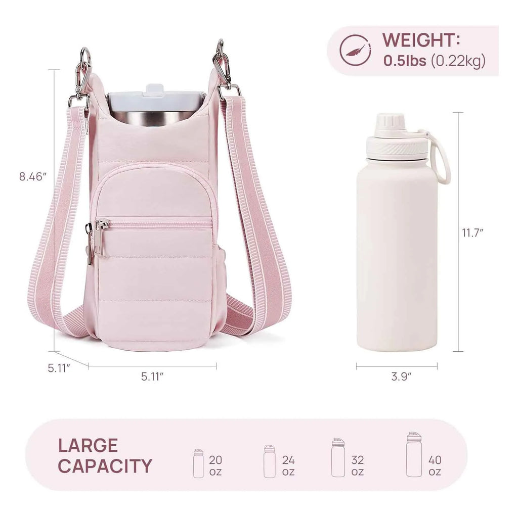 Black, pink and beige cloth water bottle bags for bicycles