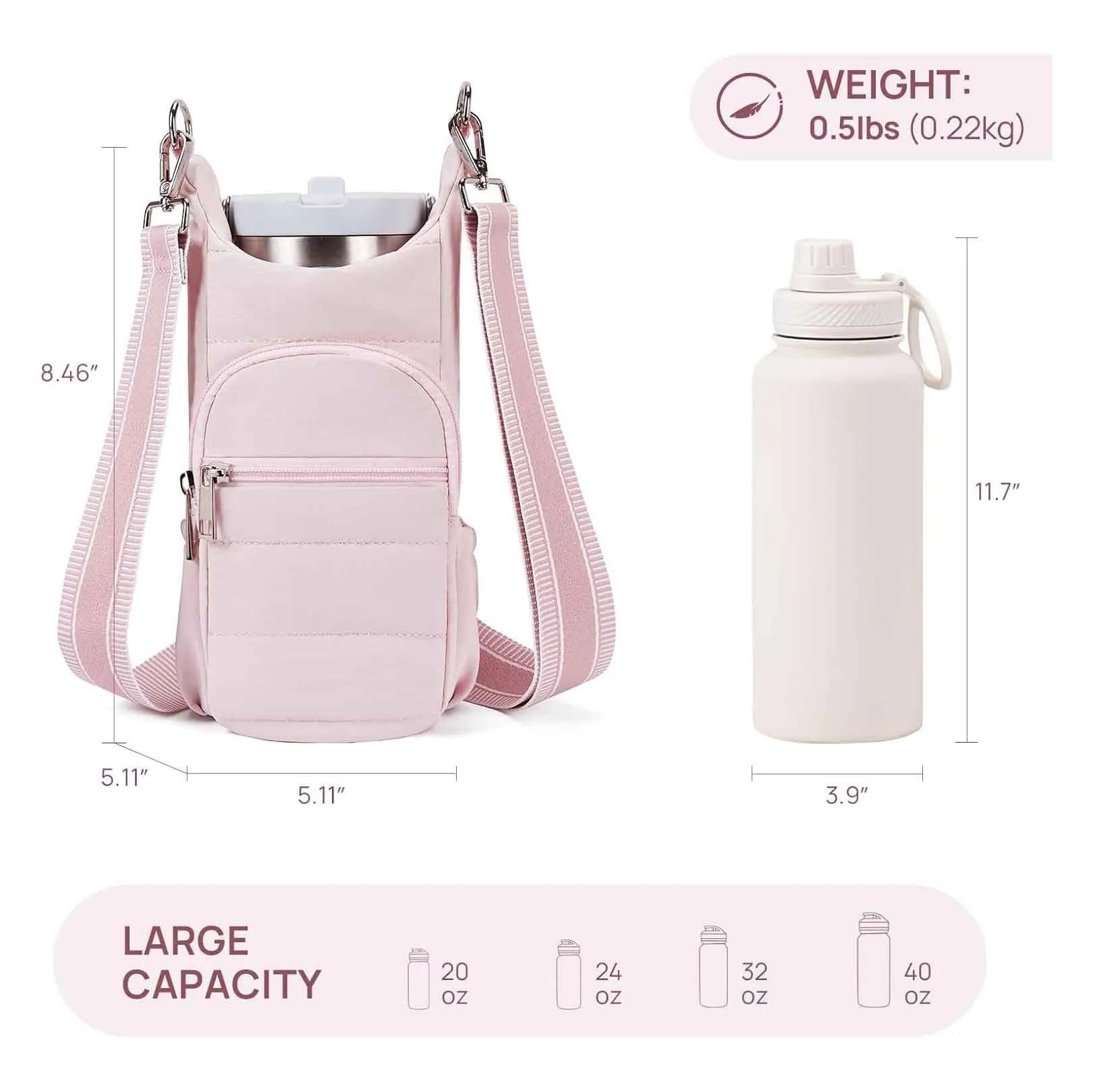 Black, pink and beige cloth water bottle bags for bicycles