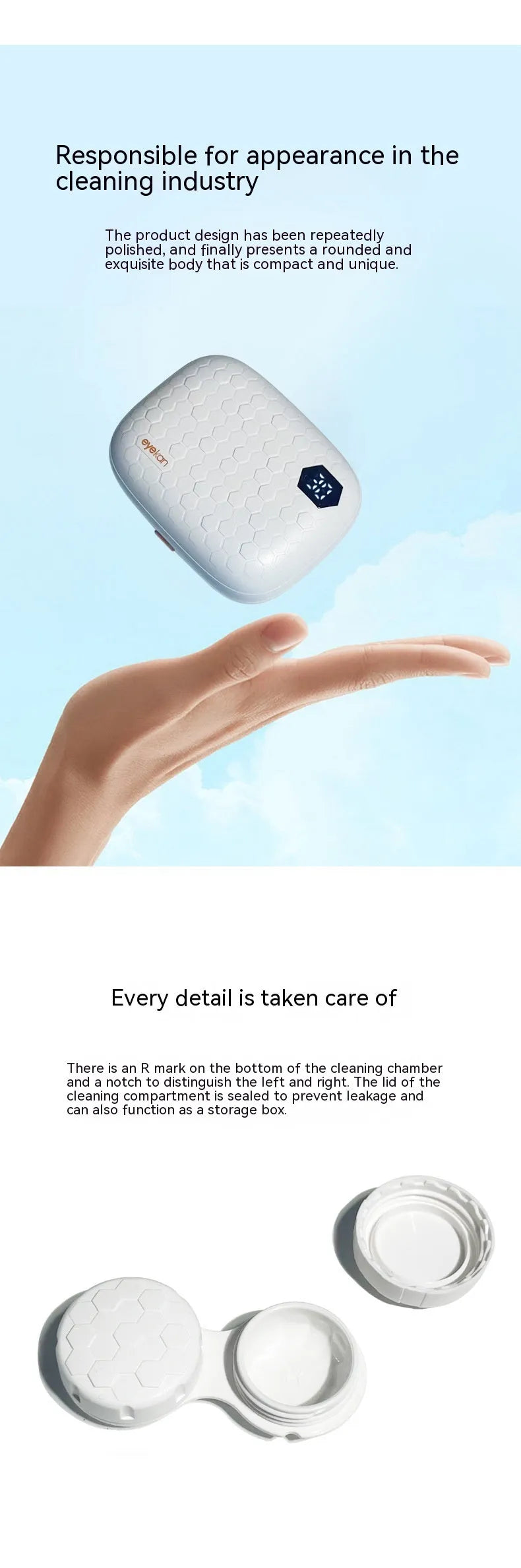 Electric ultrasonic cleaning machine in plastic with 85x65x30mm dimensions for invisible glasses in pearl white blue and pink