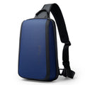 Blue Oxford cloth men's messenger chest bag with double shoulder straps.