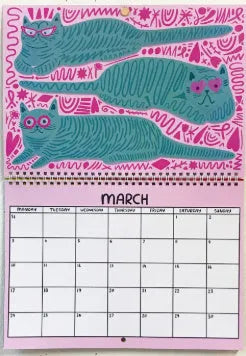 A3 sized cat-themed wall planner calendar for 2024 or 2025