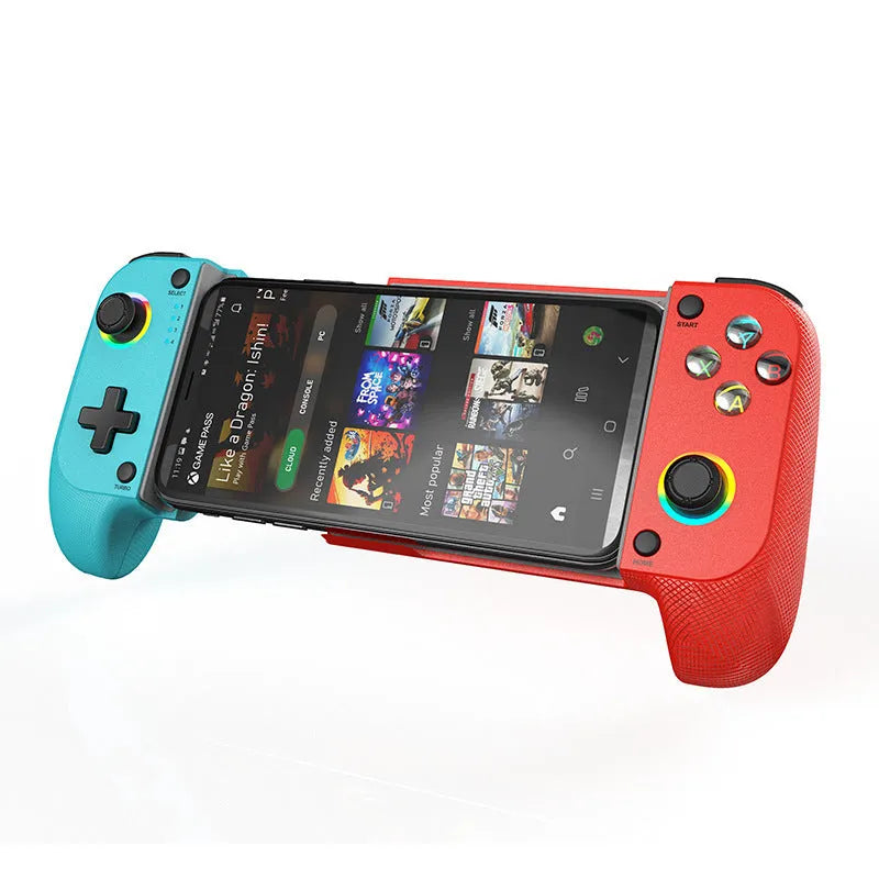 Bluetooth wireless game controller for smartphones in black, red and blue, or white colours