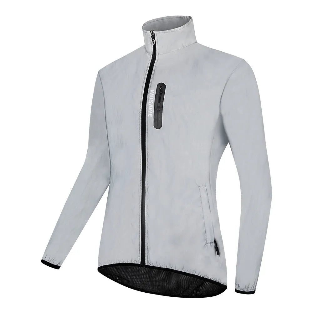 Waterproof polyester long sleeved top in silver BL220 colour showing windproof outdoor jacket