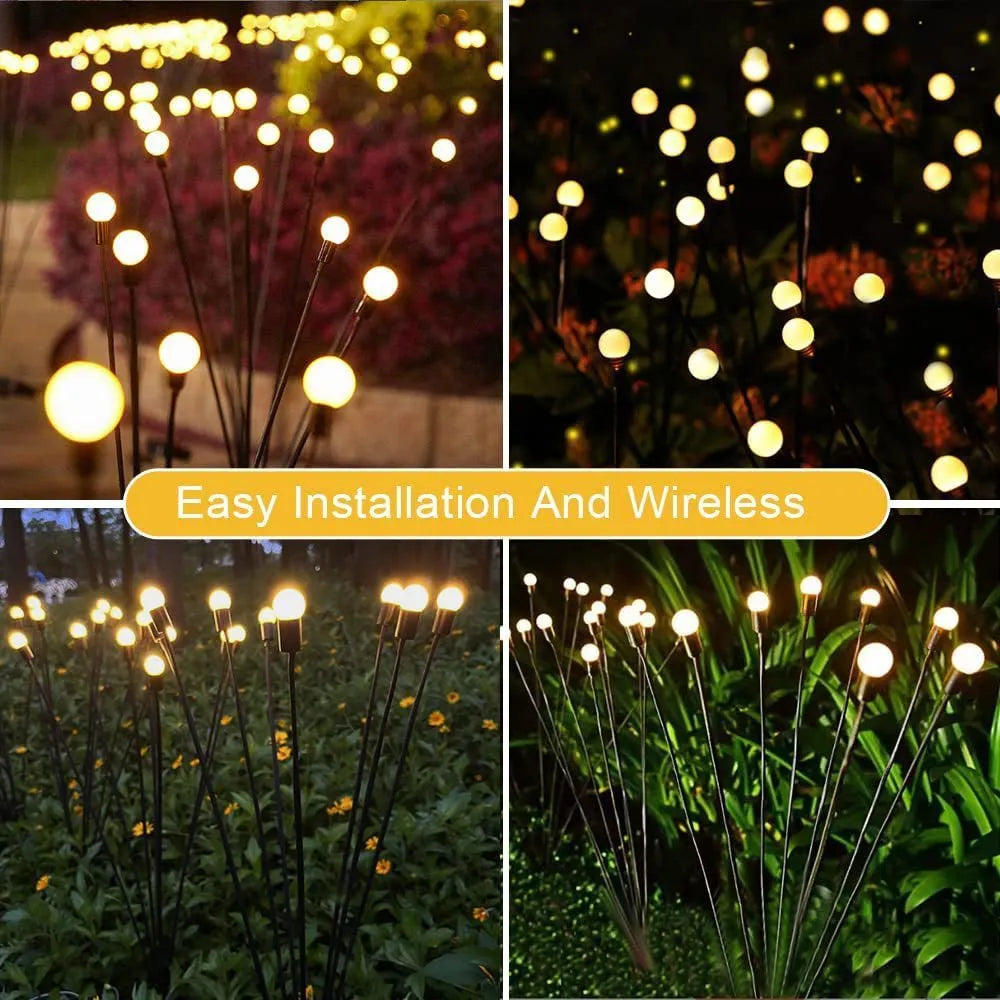 Solar-powered LED garden ground light with stainless steel spike inserted in lawn showing automatic dusk-to-dawn operation