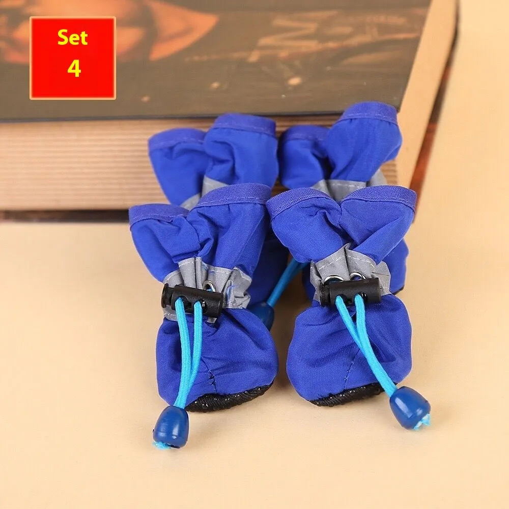 Soft sole cloth dog shoes showing multiple colour options including fleece-lined and monkey print designs