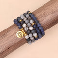 Blue patterned network stone bead multi-layer bracelet with adjustable alloy chain