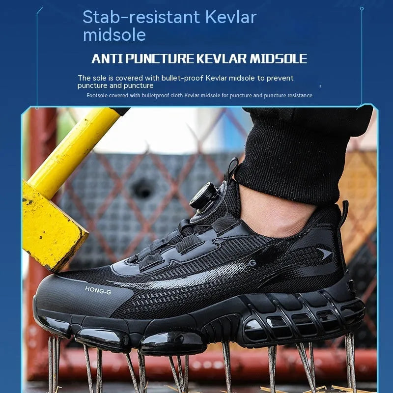 Lightweight black industrial safety shoes with steel toe cap and lace-up front