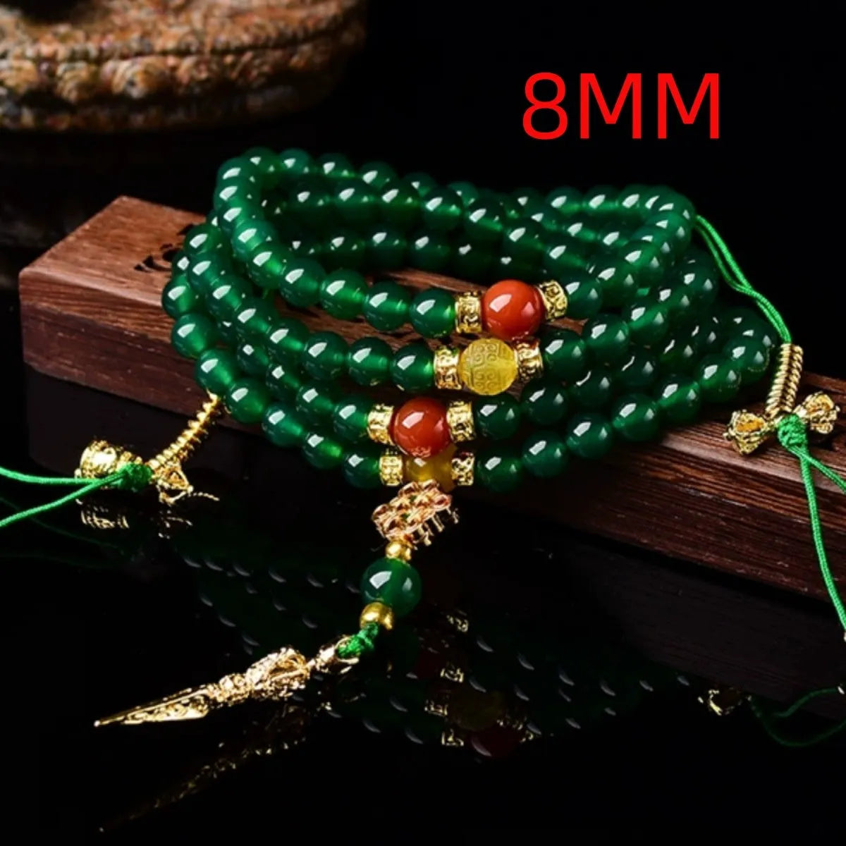 Handmade green agate multi-strand bracelet for men and women on a white background.