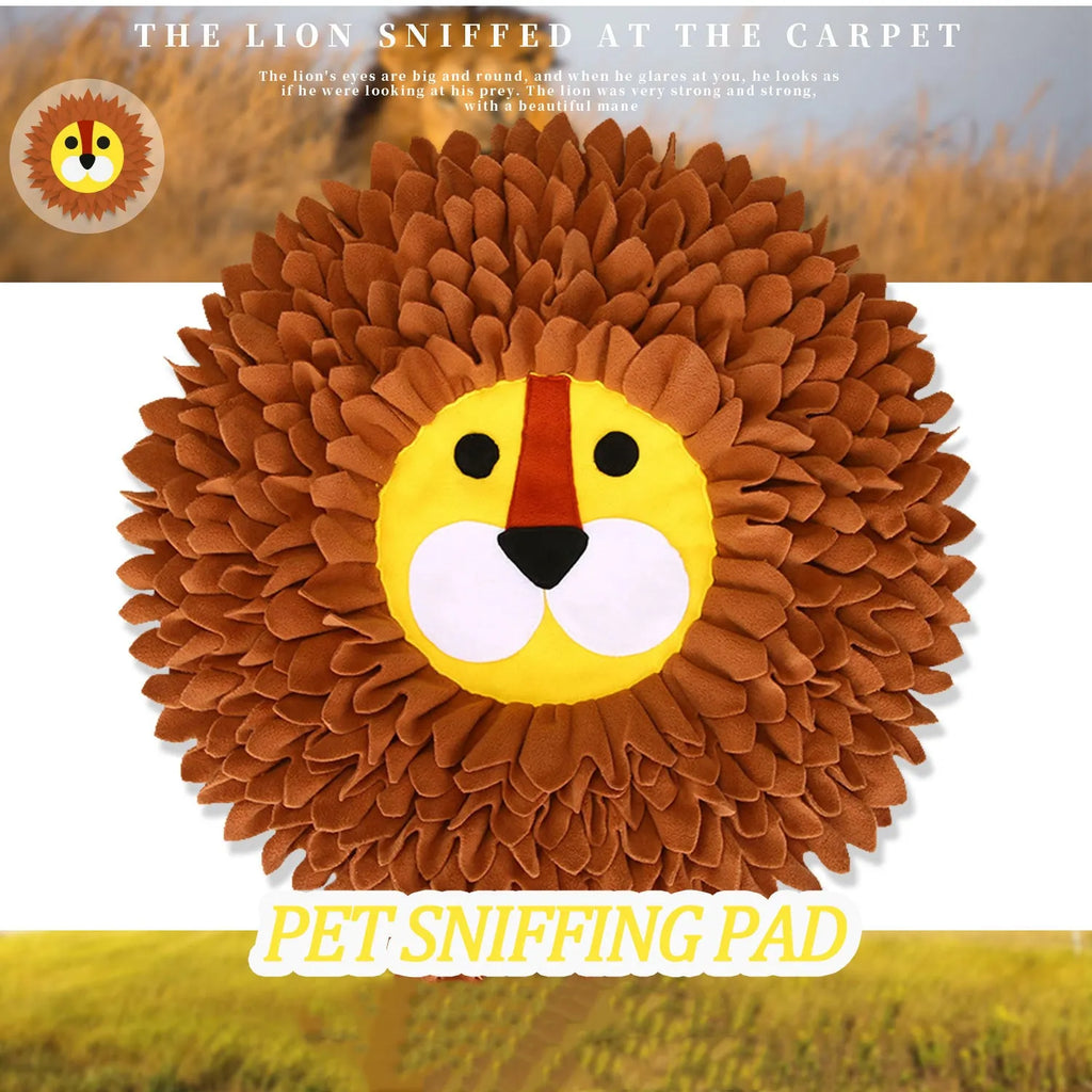 Brown lion pattern sniffing pad blanket for dogs and cats, measuring 33 by 25 centimetres