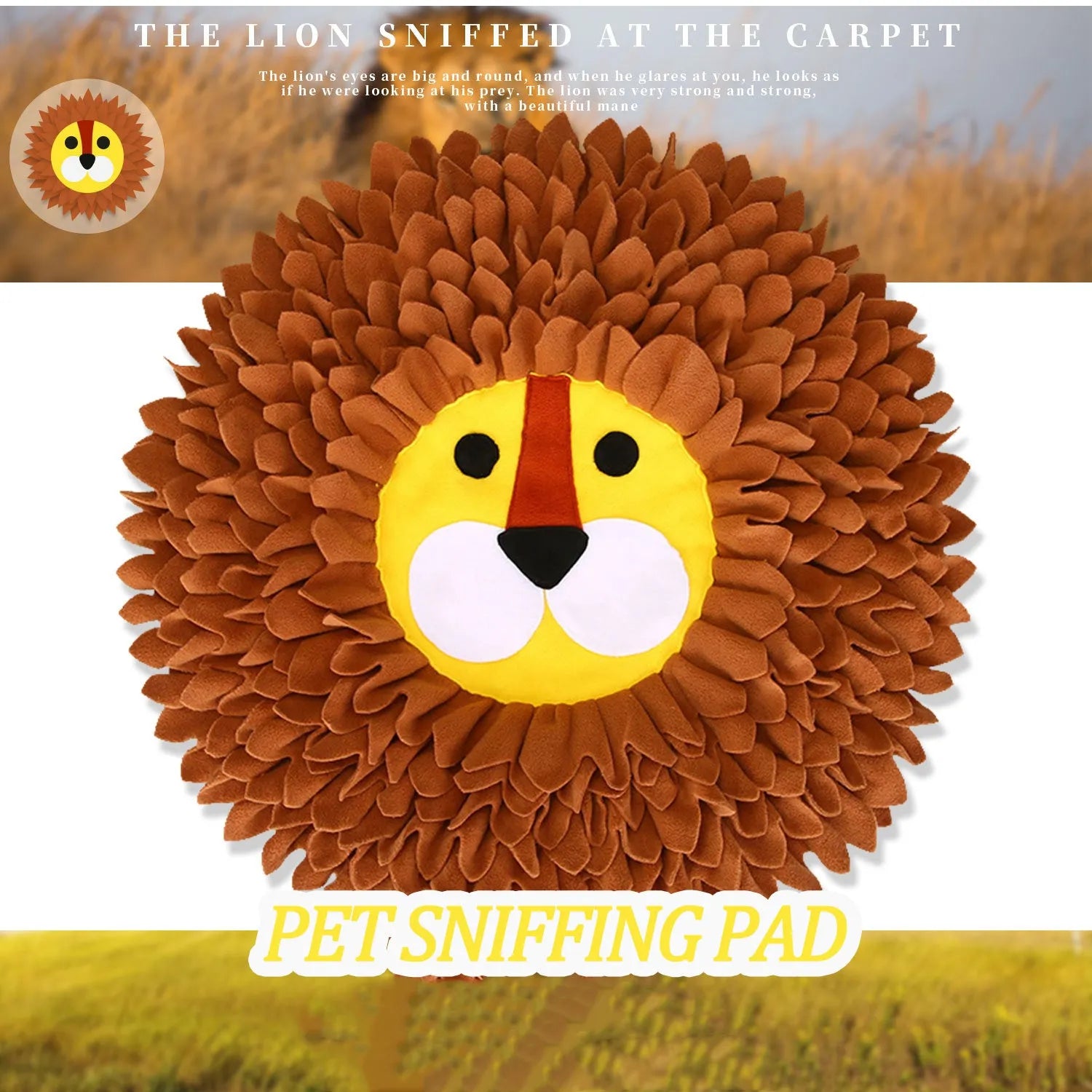 Brown lion pattern sniffing pad blanket for dogs and cats, measuring 33 by 25 centimetres