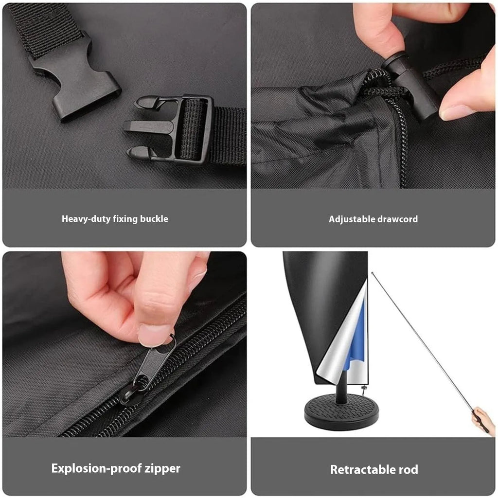 Black waterproof Oxford cloth cover for a banana-shaped offset outdoor umbrella.