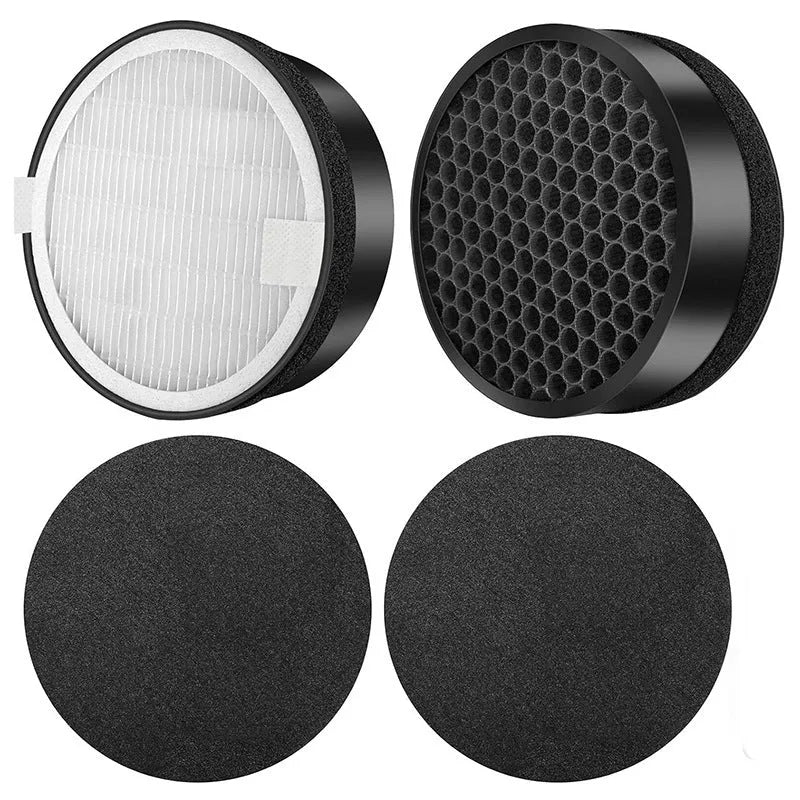 Levoit LV-H132 air purifier replacement filter and washable pre-filter cotton, shown with dimensions.